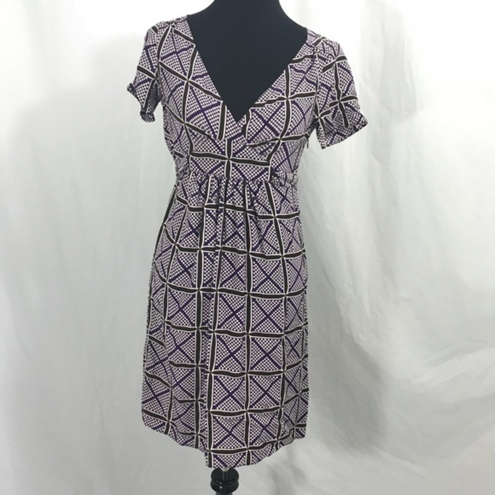 J. Crew Purple Brown Geometric Print Silk Dress 2